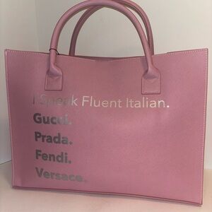Large Pink Tote Bag with Italian Text NWT